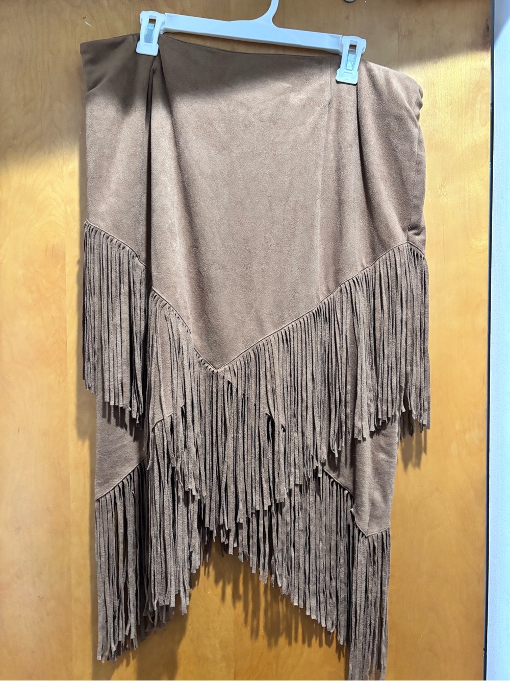 Chico's Taupe Brown Faux Suede Asymmetrical Fringe Skirt